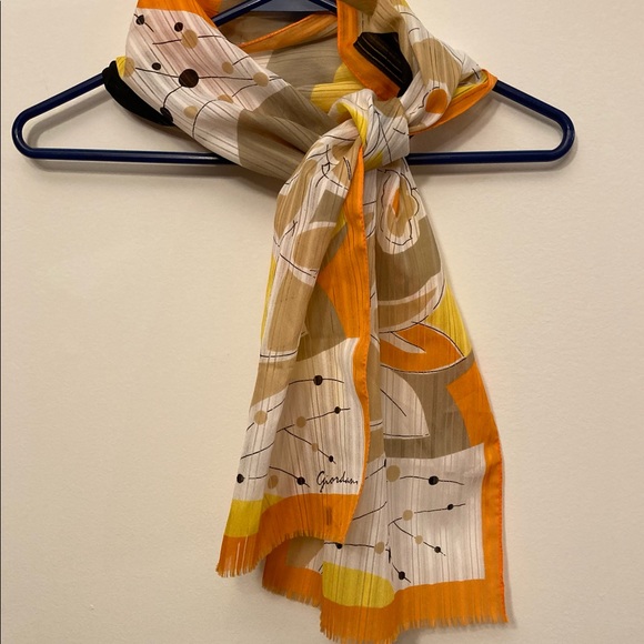 Vtg Giordani Scarf 70s 80s Vibrant Orange Yellow Colour Block Abstract Floral - Picture 4 of 4
